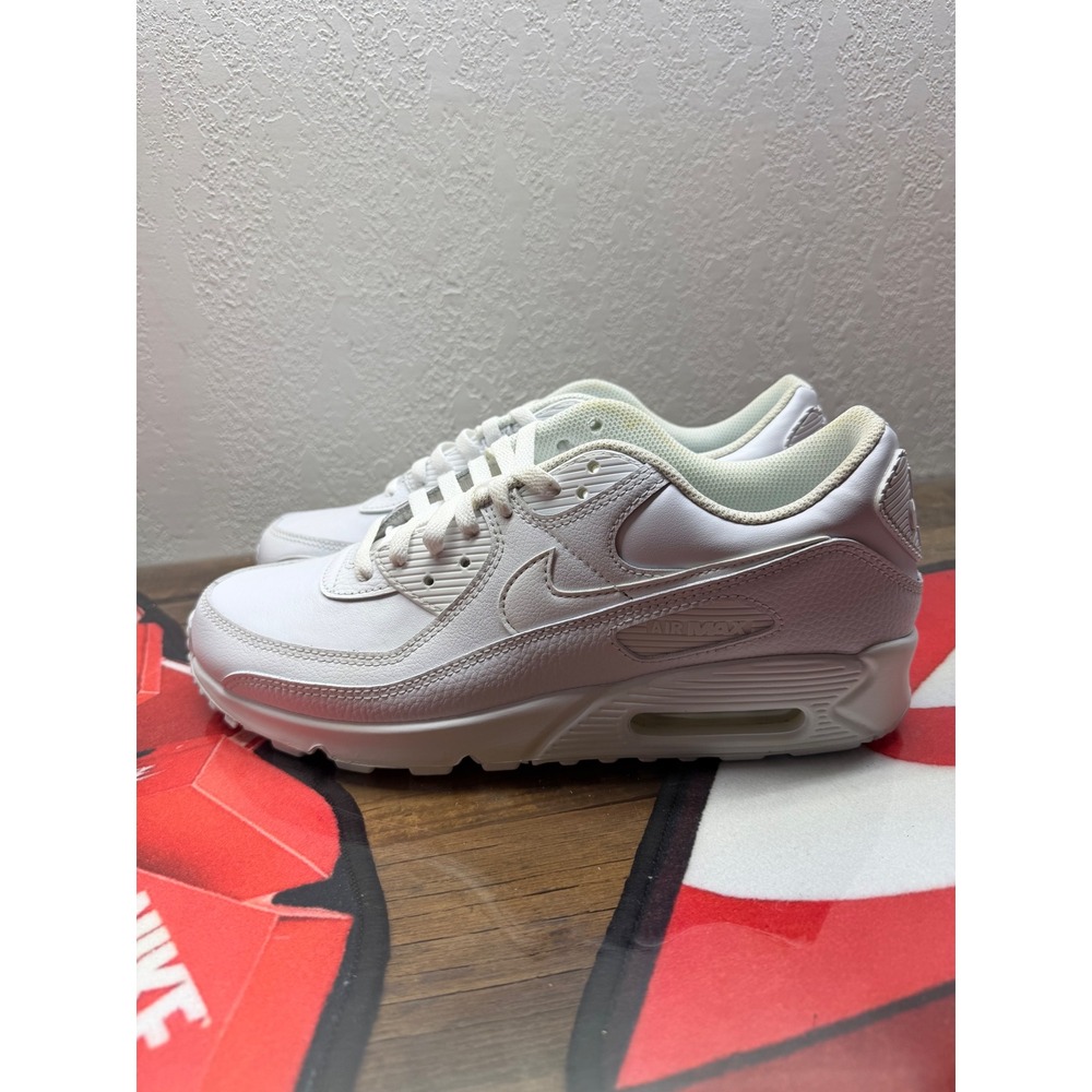 Nike Air Max 90 Mens Triple White Leather Sneakers CN8490-100 Size 11